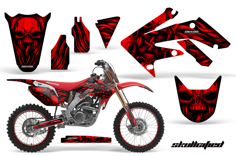 Honda CRF250R 04-09 Graphics Kit Skullcified Red NPs Rims RB